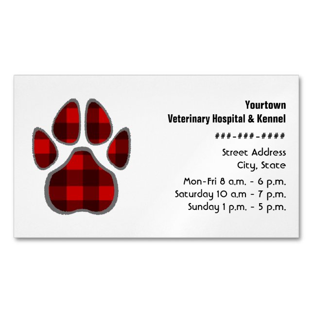 Veterinarian / Kennel Plaid Magnetic Business Card (Front)