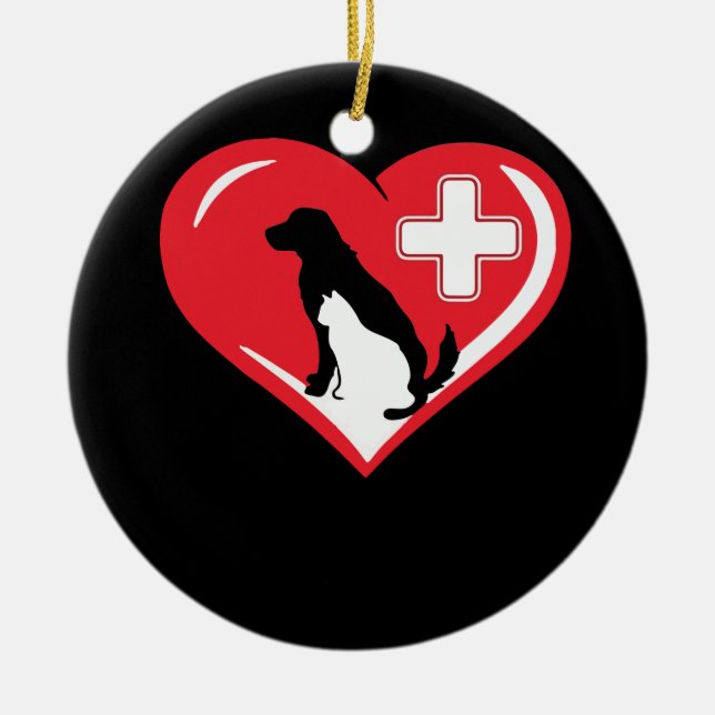 Veterinarian Love Cat and Dog Veterinary TShirt Ceramic Tree Decoration (Front)