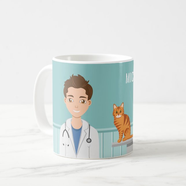 Veterinarian Man Vet Animal Doctor And Custom Name Coffee Mug (Front Left)