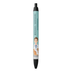 Veterinarian Man Vet Clinic Pet Doctor Custom Name Black Ink Pen