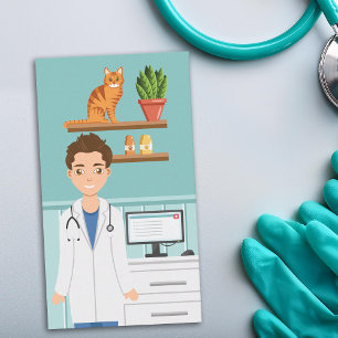 Veterinarian Man Vet Clinic With Cat Animal Doctor Business Card