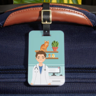 Veterinarian Man Vet Pet Animal Doctor With Cat Luggage Tag