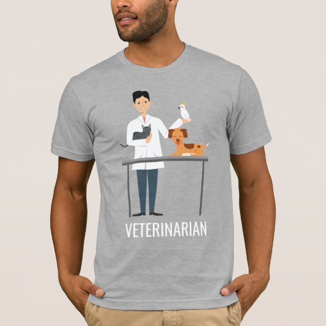 Veterinarian Man With Animals & Custom Text T-Shirt (Front)