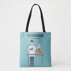 Veterinarian Man With Animals & Custom Text Tote Bag