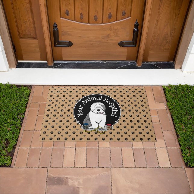 Veterinarian Old English Sheepdog Grey 1 Cute Vet Doormat (Outdoor)