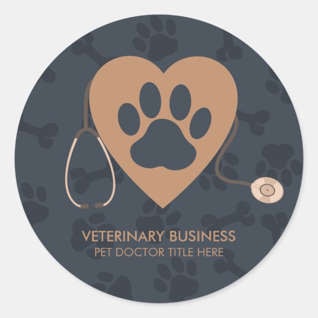 Veterinarian Paws Heart Pet Hospital Classic Round Sticker (Front)