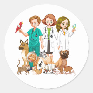 Veterinarian People Background Classic Round Sticker