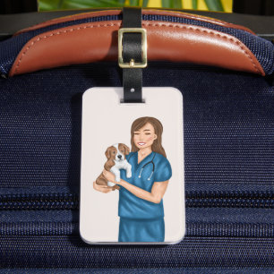 Veterinarian Pet Animal Doctor Vet Girl With Puppy Luggage Tag