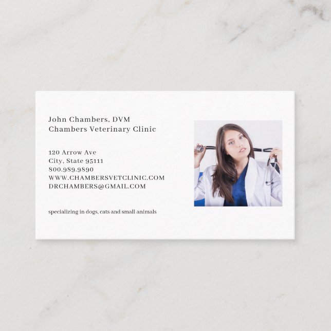Veterinarian Photo Business & Appointment Reminder Business Card (Front)