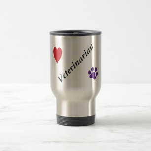 Veterinarian-Purple Paw Print and Heart Travel Mug