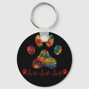Veterinarian Rainbow Paw Print Heartbeat Vet Tech Key Ring