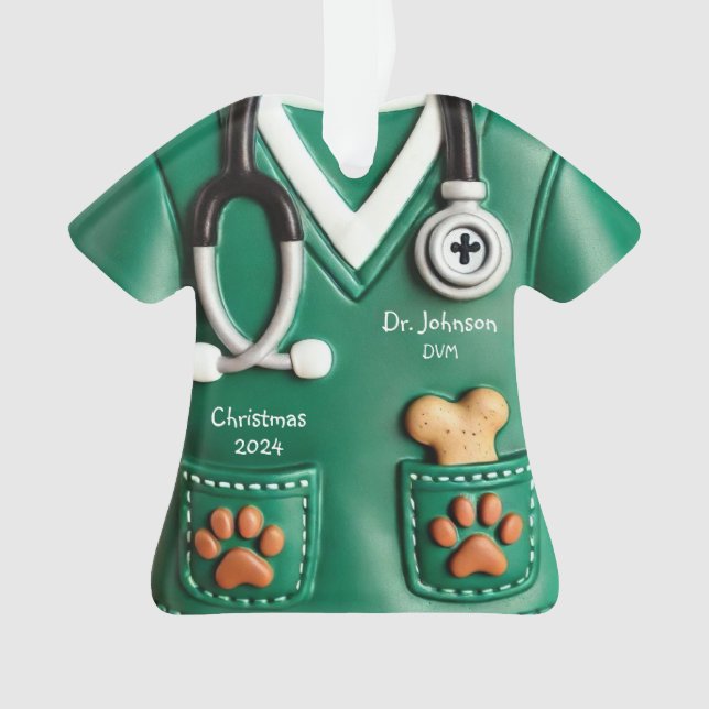Veterinarian Scrub Shirt Personalised Ornament (Front)