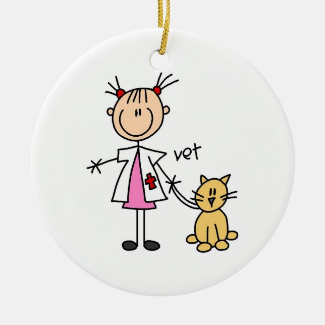 Veterinarian Stick Figure Ceramic Tree Decoration (Front)
