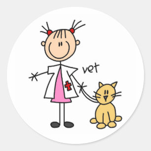 Veterinarian Stick Figure Classic Round Sticker