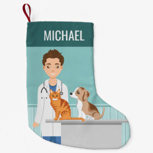 Veterinarian Vet Animal Doctor With Cat And Dog Small Christmas Stocking