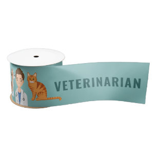 Veterinarian Vet Animal Doctor With Dog And Cat Satin Ribbon