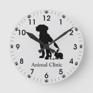 Veterinarian Vet Animal Pet Store Clinic Groomer R Round Clock