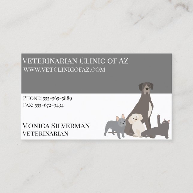 Veterinarian Vet Black Grey Block Pets Dog Cat Business Card (Front)