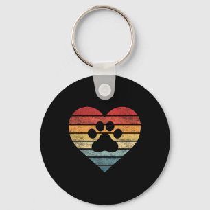 Veterinarian Vet Tech Retro Sunset Paw Print Dog C Key Ring