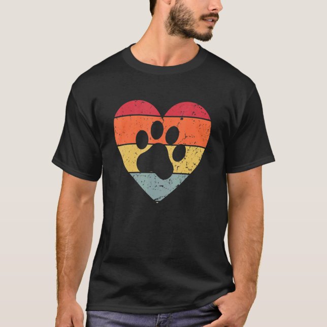 Veterinarian Vet Tech Retro Sunset Paw Print Dog C T-Shirt (Front)