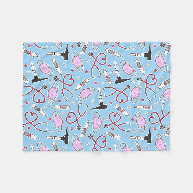 Veterinarian / Veterinary Technician Pattern Blue Fleece Blanket (Front (Horizontal))