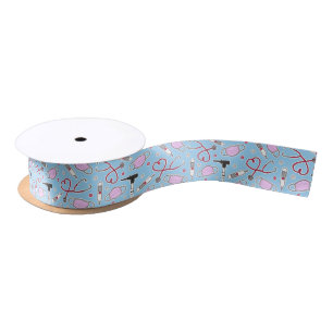 Veterinarian / Veterinary Technician Pattern Blue Satin Ribbon