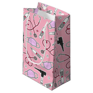 Veterinarian / Veterinary Technician Pattern Pink Small Gift Bag