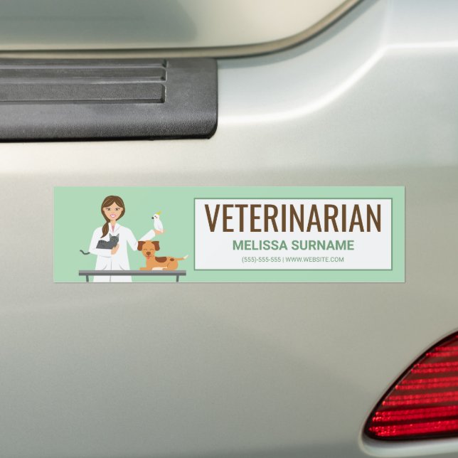 Veterinarian Woman & Animals & Custom Text Bumper Sticker (On Car)