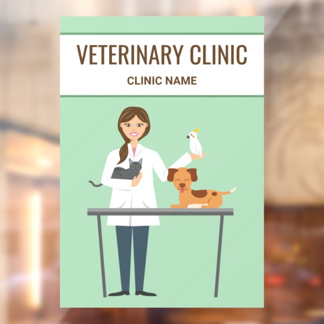 Veterinarian Woman & Animals On Green Window Cling (Sheet 2)