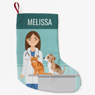 Veterinarian Woman Vet Animal Doctor Custom Name Small Christmas Stocking