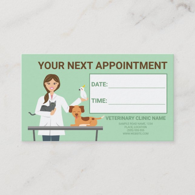 Veterinarian Woman - Vet Clinic Next Appointment Business Card (Front)