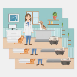 Veterinarian Woman Vet Girl Animal Doctor Blue Wrapping Paper Sheet