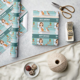 Veterinarian Woman Vet Pet Doctor Birthday Custom Wrapping Paper