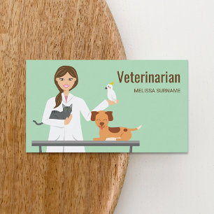 Veterinarian Woman With Animals Illustration Business Card