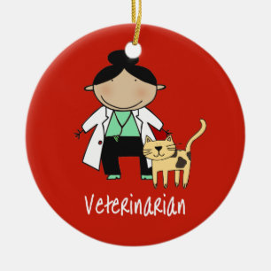 Veterinarian Woman with Cat Personalised Ceramic Tree Decoration
