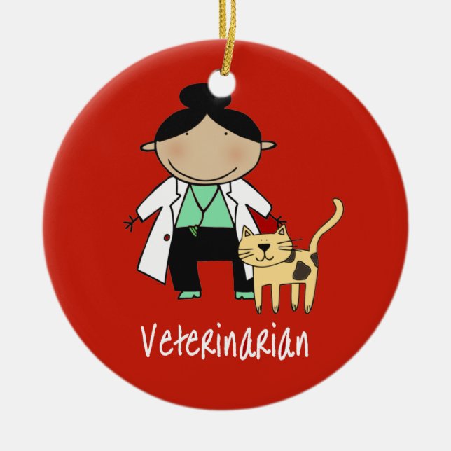 Veterinarian Woman with Cat Personalised Ceramic Tree Decoration (Front)