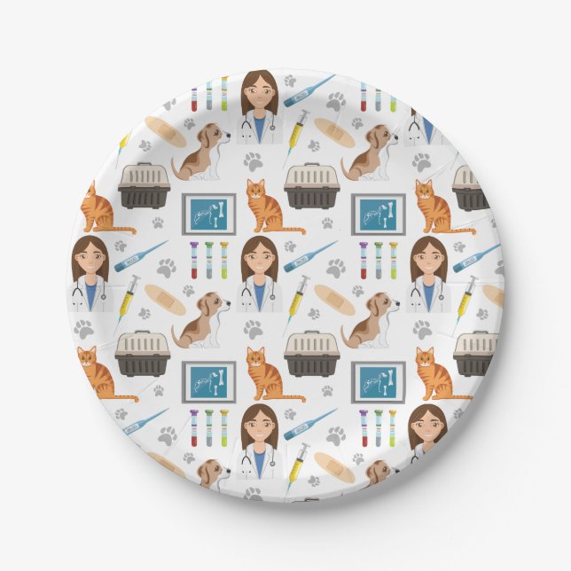 Veterinary Animal Doctor Medical Vet DVM Pattern Paper Plate (Front)
