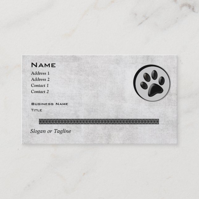 Veterinary Animal Logo with Black and White Paw Business Card (Front)