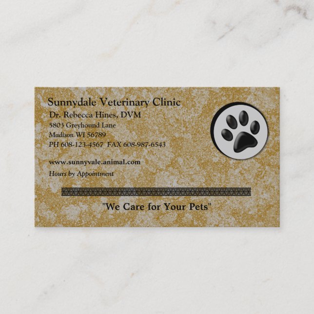 Veterinary Animal Logo with Black and White Paw Business Card (Front)