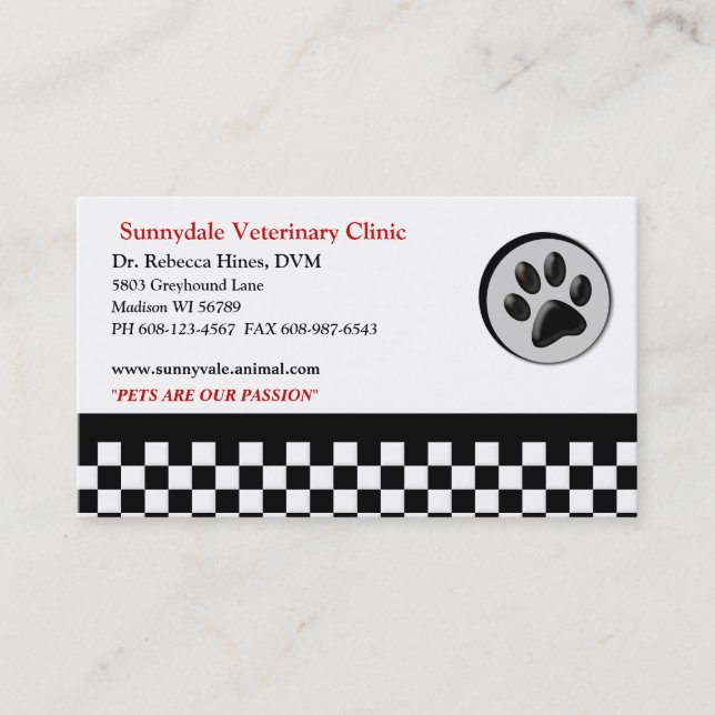 Veterinary Animal Paw Logo Chequerboard Business Card (Front)