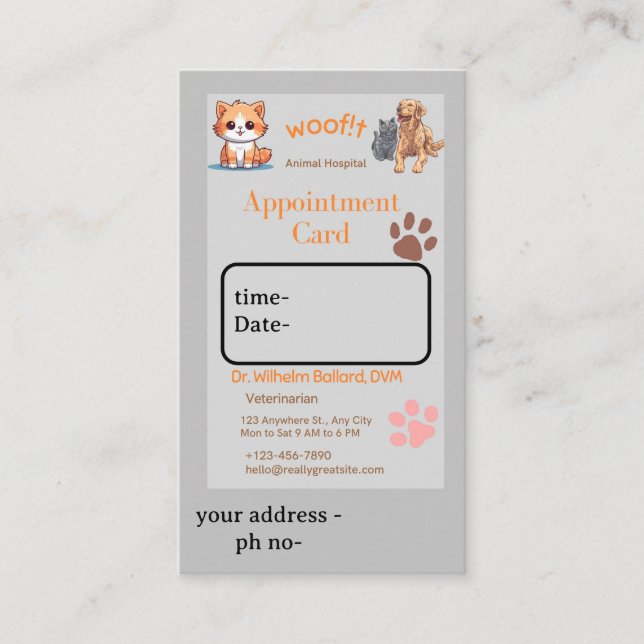  Veterinary Appointment Card Design (Front)
