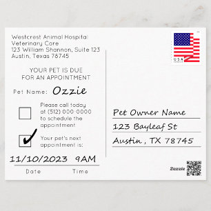 Veterinary Appointment Reminder Postcard
