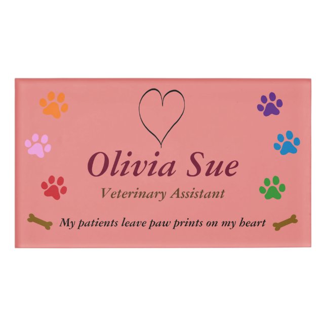 Veterinary Assistant Paw Prints On My Heart #6 Name Tag (Front)