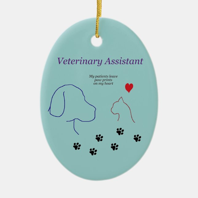 Veterinary Assistant-Paw Prints on My Heart Ceramic Tree Decoration (Front)