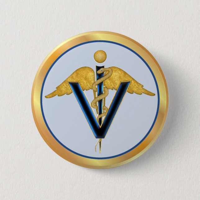 Veterinary Caduceus 6 Cm Round Badge (Front)