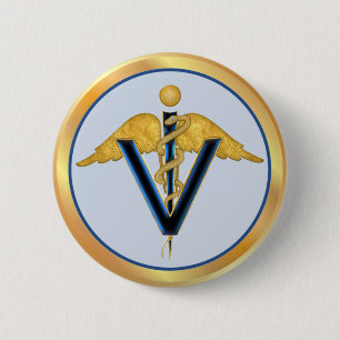 Veterinary Caduceus 6 Cm Round Badge