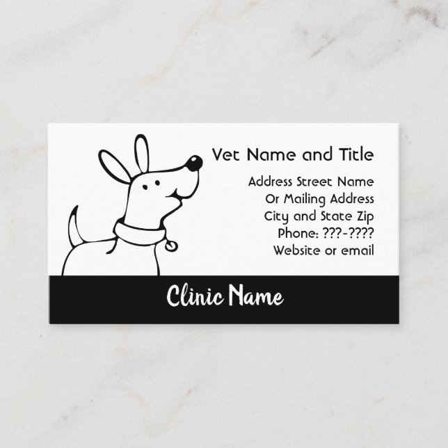 Veterinary Clinic Cartoon Dog Business Card (Front)