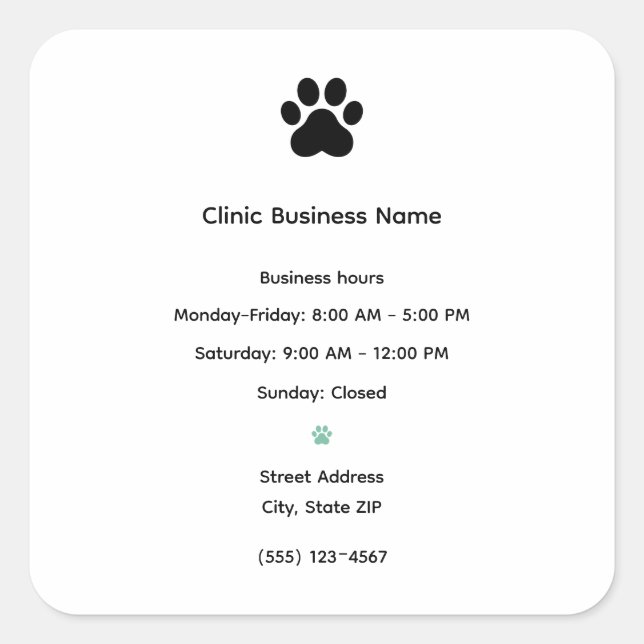 Veterinary Clinic Contact Information Sticker (Front)