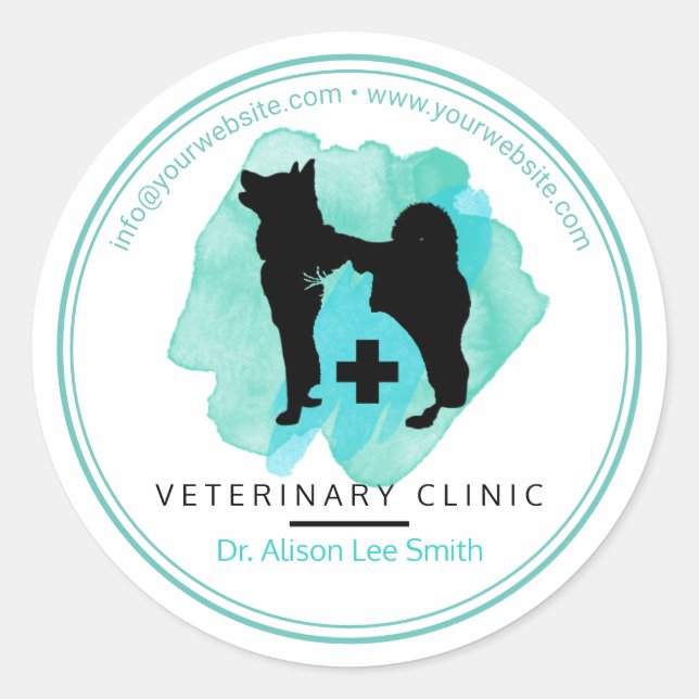 Veterinary Clinic Cross Veterinarian  Classic Round Sticker (Front)