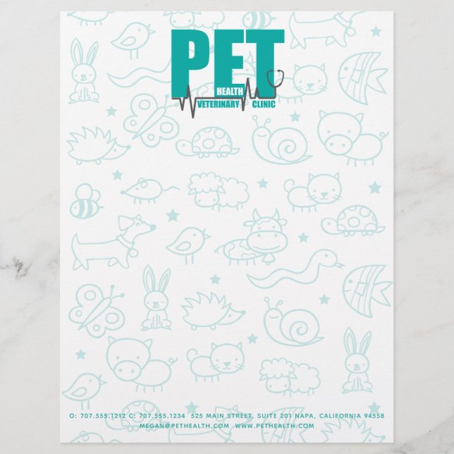 Veterinary Clinic Modern Blue Custom Letterhead (Front)